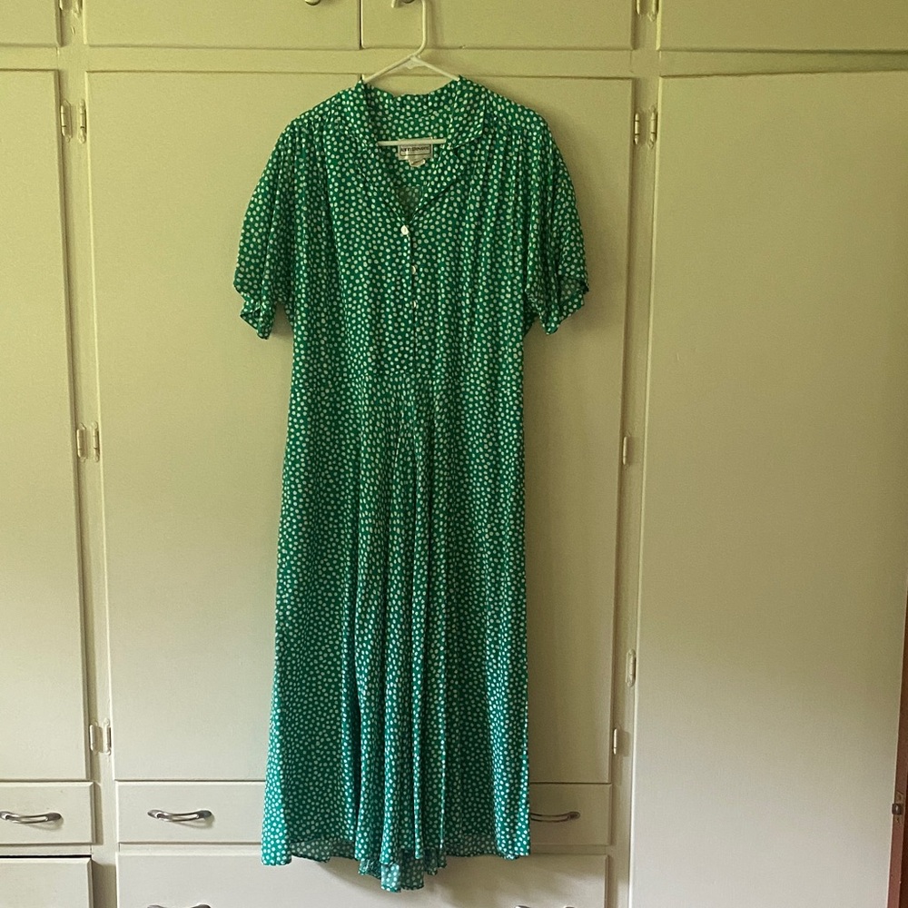 Karin Stevens Green Maxi Dress with White Dots
